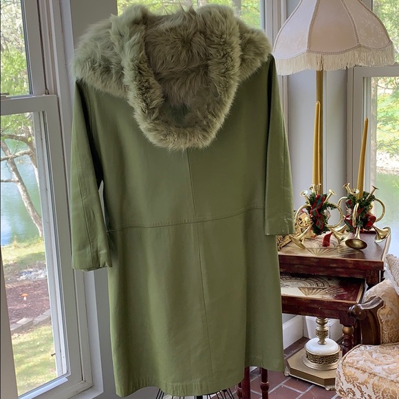 Vintage Leather & Fur Trench Coat with Scarf - Picture 4 of 8